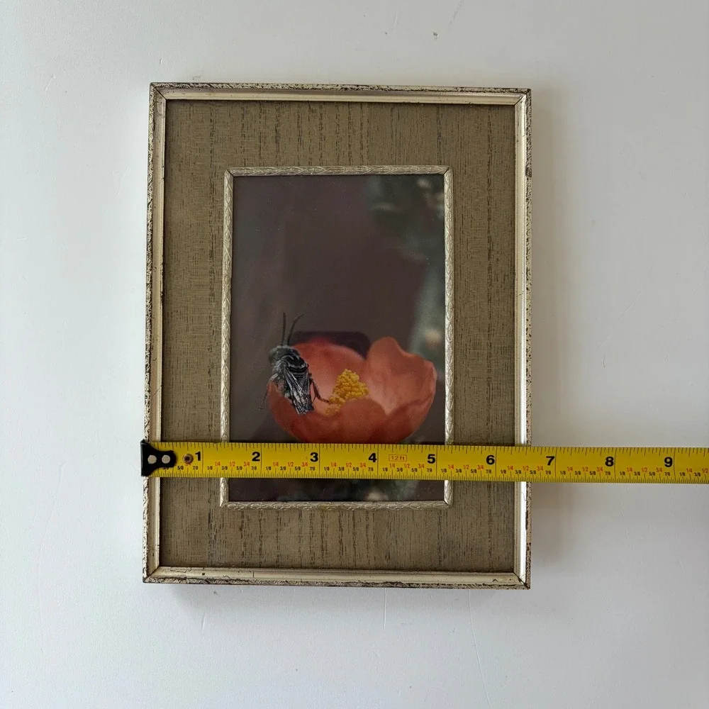 Vintage 4x6 Tabletop Picture Frame Gold Faux Wood Silver Ornate Trim Mid Century